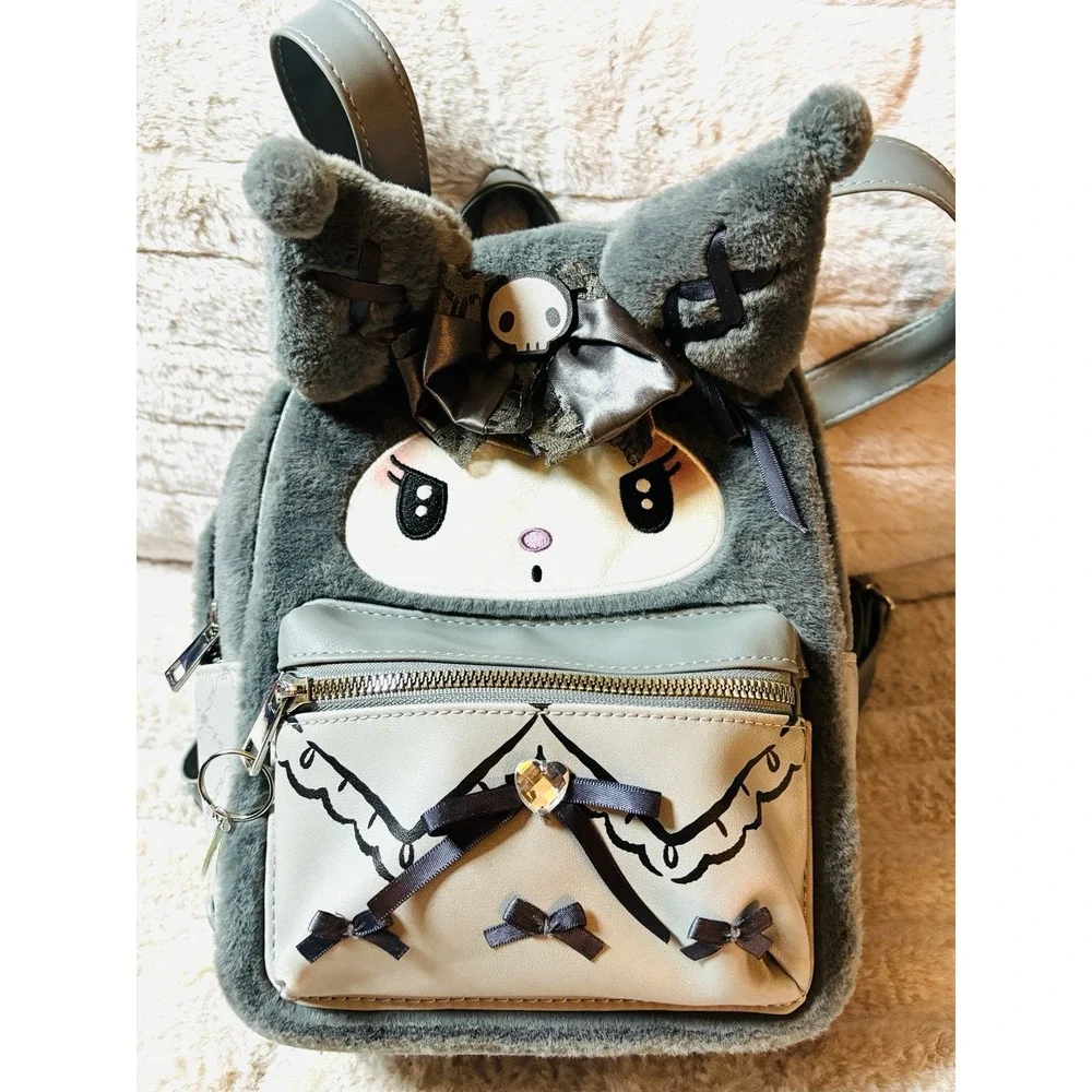 goth hello kitty backpack Sanrio Hello‎ Kitty Kuromi Goth Gothic Lolita Fuzzy Figural Mini Backpack